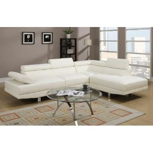 Modern 2 Pieces White Faux Leather Sectional Sofa