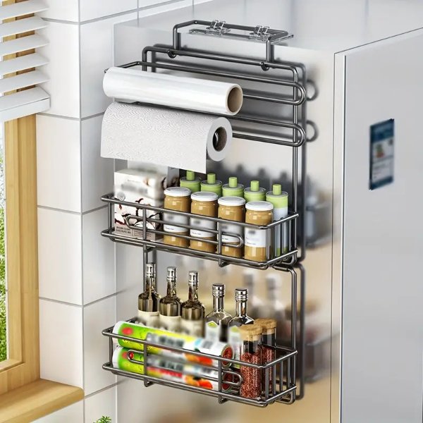 1pc Refrigerator Storage Rack, Refrigerator Organizer, Metal Fridge Spice Rack, Multipurpose Convenient And Beautiful Storage, Refrigerator Rack For Organize Display, Kitchen Supplies