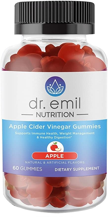 Dr. Emil Nutrition Apple Cider Vinegar Gummy Vitamin for Immunity, Detox, Digestion and Weight Management - Vegan Gummy with Vitamin B12-60 Count
