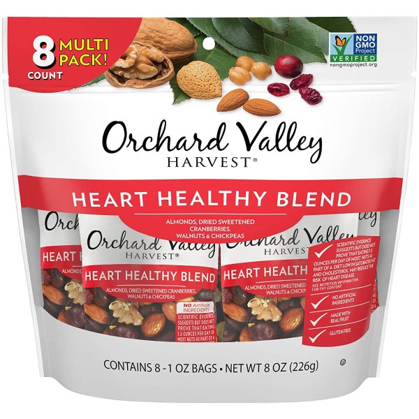 Heart Healthy Blend, 1 Ounce Bags (Pack of 8), Almonds, Cranberries, Walnuts, and Chickpeas, Gluten Free, Non-GMO, No Artificial Ingredients