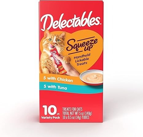 Delectables Squeeze Up Interactive Lickable Wet Cat Treats for Adult & Senior Cats, Chicken & Tuna, 10 Count,0.4 pounds