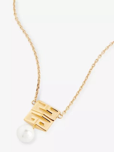 GIVENCHYLogo-engraved pearl-embellished brass pendant necklace