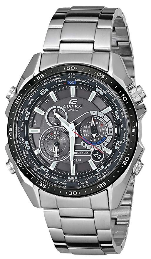 Men's EQS500DB-1A1 Edifice Tough Solar Stainless Steel Multi-Function Watch with Link Bracelet