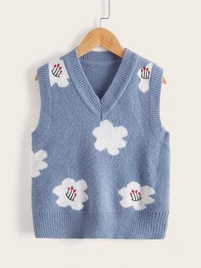 Girls Floral Pattern Sweater Vest