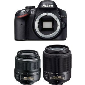 Nikon D3200 24.2 MP 1080p DSLR Camera (Body) with 18-55 & 55-200mm Lens Bundle(Manufacturer refurbished)