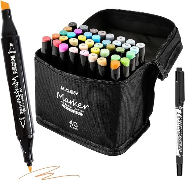 40 Double Tipped Art Marker Set for Artist Adults Coloring Sketching Drawing Alcohol Based Ink Brush Chisel Dual Tips Drawing Painting Art Supplies, Gift for Artists Bonous 1 Paint Marker