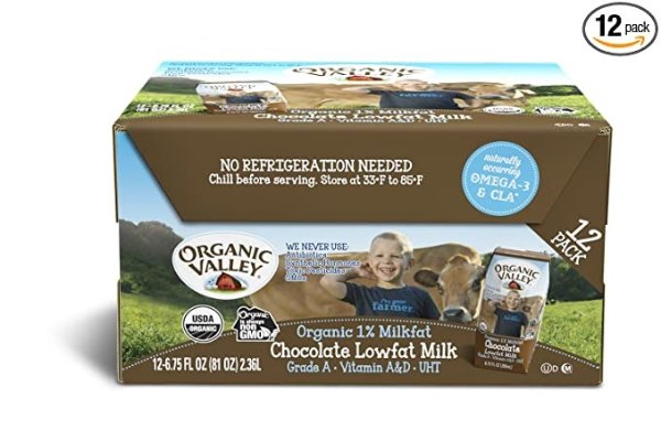 , Chocolate Milk Boxes, Shelf Stable 1% Milk, Healthy Snacks (Pack of 12)