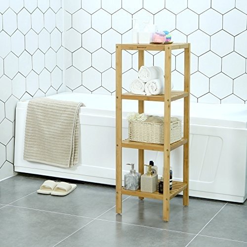 100% Bamboo Bathroom Shelf 4-Tier Multifunctional Storage Rack Shelving Unit 38.6 x 13 x 13 Inches UBCB54Y