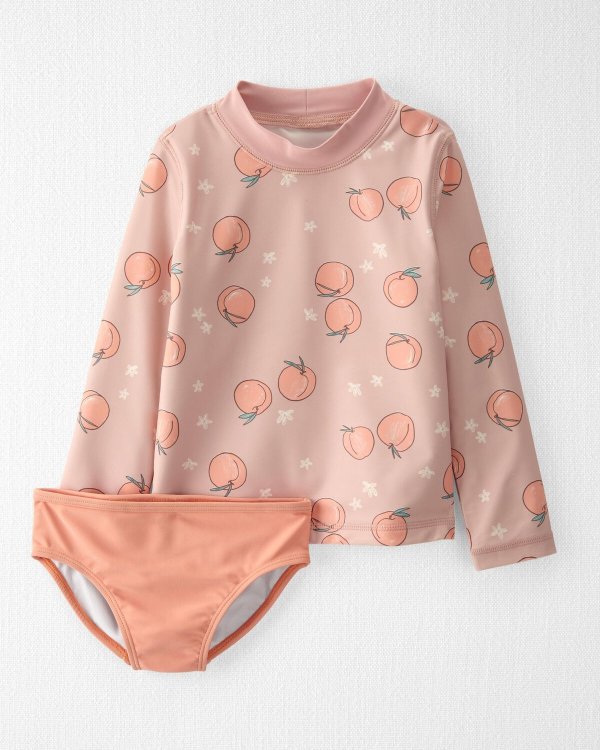 女小童防晒桃子图案泳衣套装