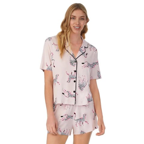 Women s Beauty Sleep Social Short Sleeve Notch Collar Pajama Shirt and Pajama Boxer Shorts Sleep Set
