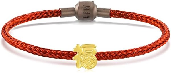 999 24K Gold Mini Charm Chinese Character "Happiness" (福) Charm Bracelet for Women 93116C