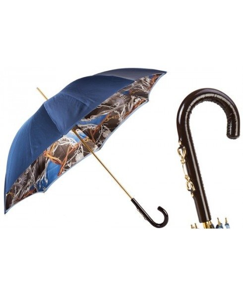 Pasotti - Navy Umbrella with Bridles Print