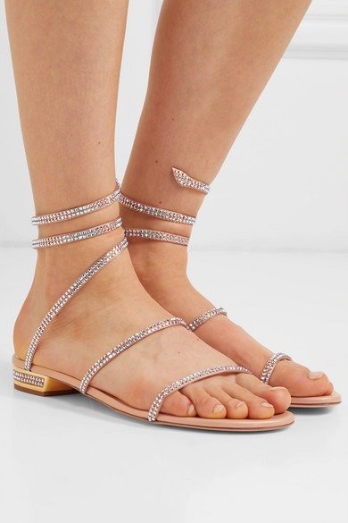 Cleo crystal-embellished metallic leather sandals