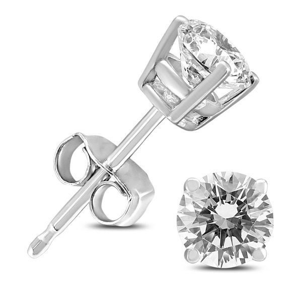 Almost 3/4 Carat TW Round Diamond Solitaire Stud Earrings in 14K White Gold