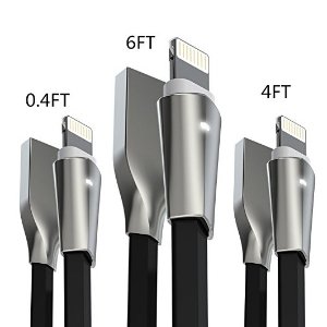 Aimus [3-Pack] Lightning Cable w/ LED Light [0.4FT+4FT+6FT] High Speed Charging Cord USB Zinc Alloyed Connector for iPhone X/8/8 Plus/7/7 Plus/6/6 Plus/5/5S/5C/SE, iPad Mini 2 3 4 Air iPod (Black)
