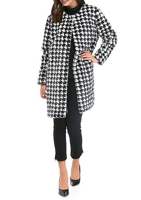 Long Sleeve Houndstooth Faux Fur Jacket