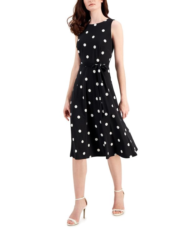 Women's Dot-Print Midi Dress, Regular and Petite Sizes