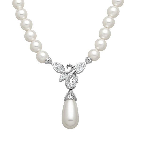 Crystaluxe Flower Necklace with Swarovski Crystals & Simulated Pearls in Sterling Silver | Flower Necklace with Swarovski Crystals & Pearls | Jewelry.com