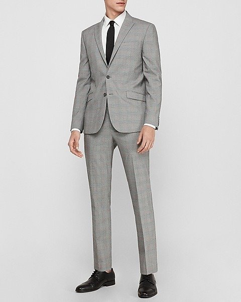 Slim Gray Plaid Performance Stretch Suit