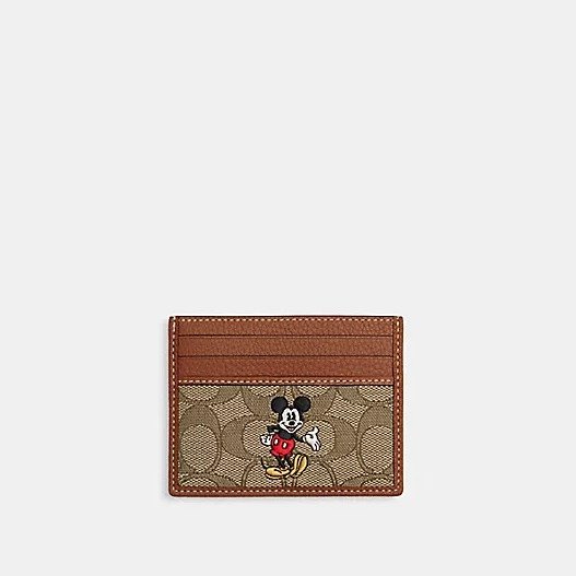Disney X Coach Slim Id Card Case In Signature Jacquard With Mickey Mouse Print