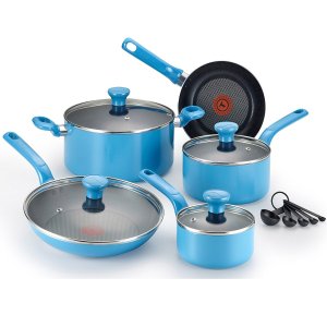 T-fal C969SE Excite Nonstick Thermo-Spot Dishwasher Safe Oven Safe PFOA Free Cookware Set, 14-Piece, Blue