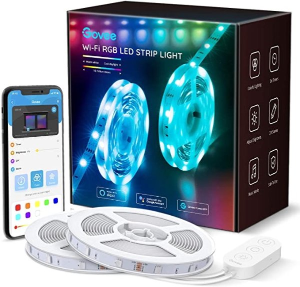 32.8ft LED Strip Lights Works with Alexa and Google Assistant Wireless Smart Phone APP Control Light Strip (2x5m) Music Sync RGB Tape LED Lights for Room Kitchen Home Party (Not Support 5G WiFi)
