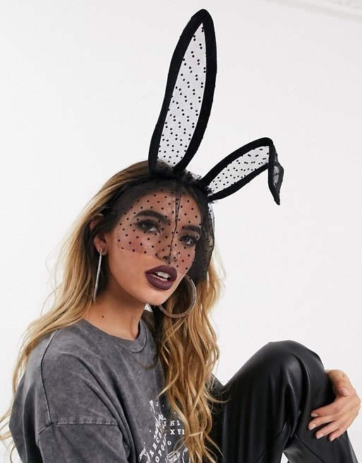 ASOS DESIGN Halloween bunny ears with spotty veil headband | ASOS