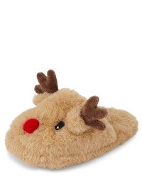 Unisex Kids Matching Family Reindeer Slippers - brown