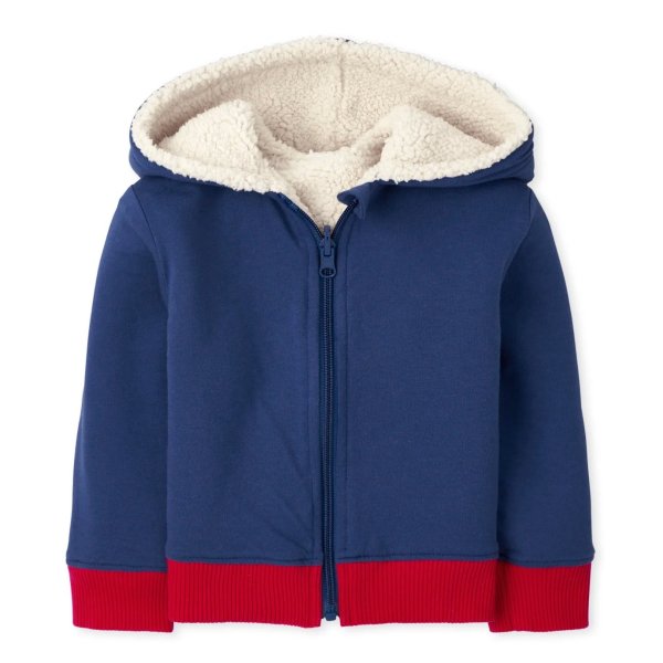 TheBaby And Toddler Boys Reversible Sherpa Zip Up Hoodie - Stone