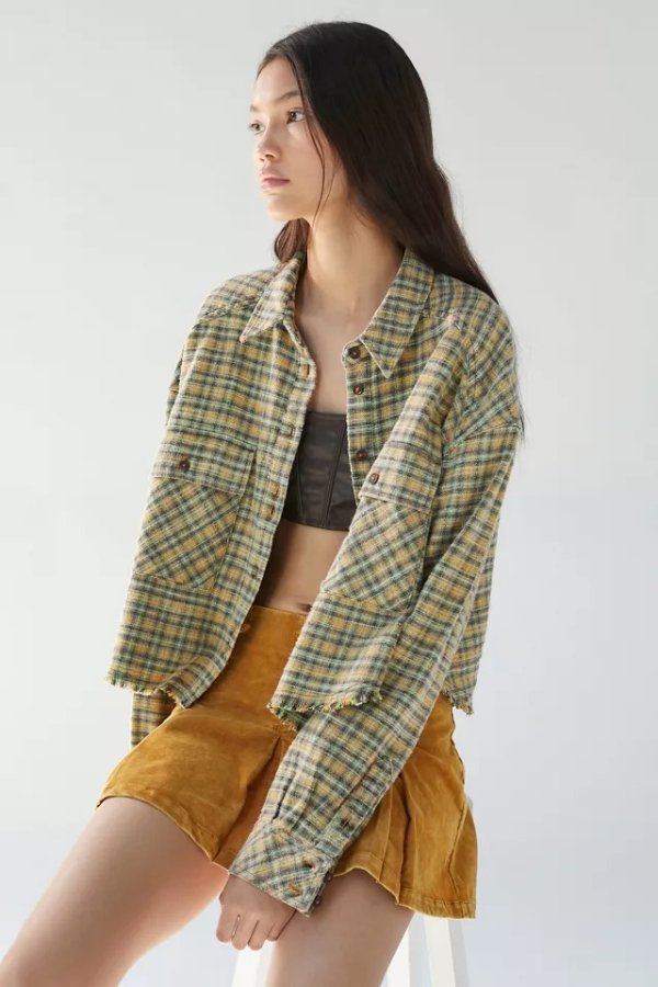 Joey Flannel Cropped Button-Down Shirt