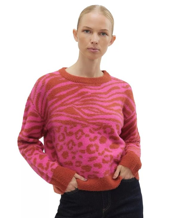 Women's Eyelash-Knit Animal-Print Sweater