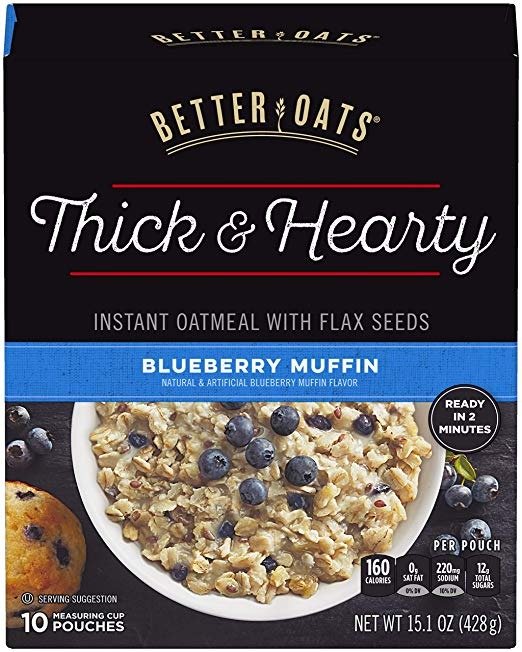 Better Oats Thick & Hearty Blueberry Muffin Instant Oatmeal with Flax Seeds, 15.1 Ounce (Pack of 6)