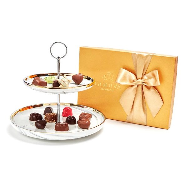 Tiered Marbleized Pedestal with Assorted Chocolate Gift Box, 36 pc.