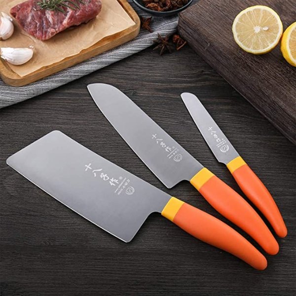 Knife Set of 3 Piece Kitchen Knife Meat Cleaver Santoku Knife Paring Knife Cutting Meat Vegetable Fruit for Home