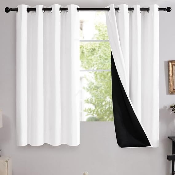 White Blackout Curtains for Bedroom, 2 Thick Layers 100% Blackout Window Treatment Panels, Thermal Insulated Curtains for Rooms (Pure White, 2 Panels, 52W x 63L Inches)