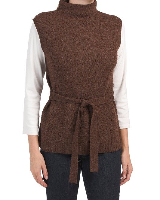 Merino Wool Funnel Neck Cable Knit Vest