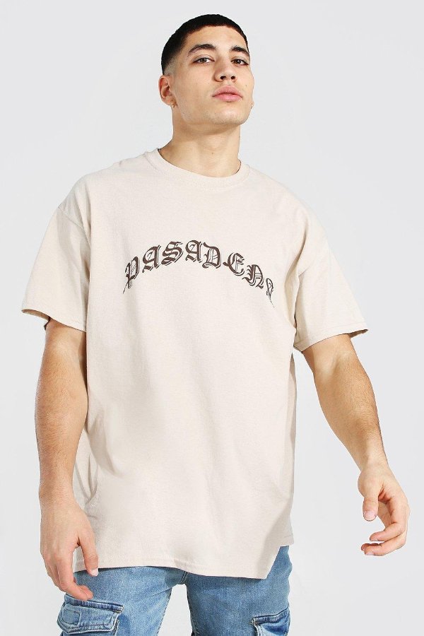 Oversized Pasadena Print T-shirt | boohooMAN