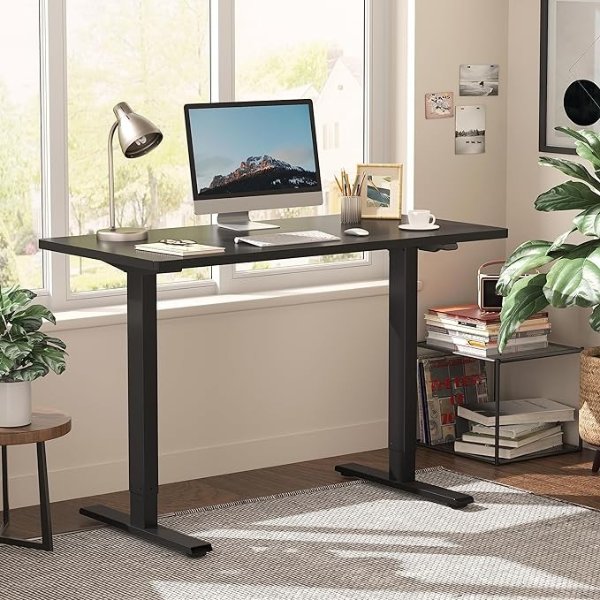 SANODESK Electric Standing Desk 55 x 28 Inches, Height Adjustable Stand Up Desk w/2-Button Controller, Ergonomic Computer Desk for Home Office, Black Frame + Black Tabletop
