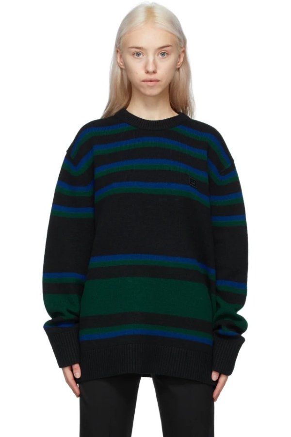 Black & Blue Striped Wool Sweater