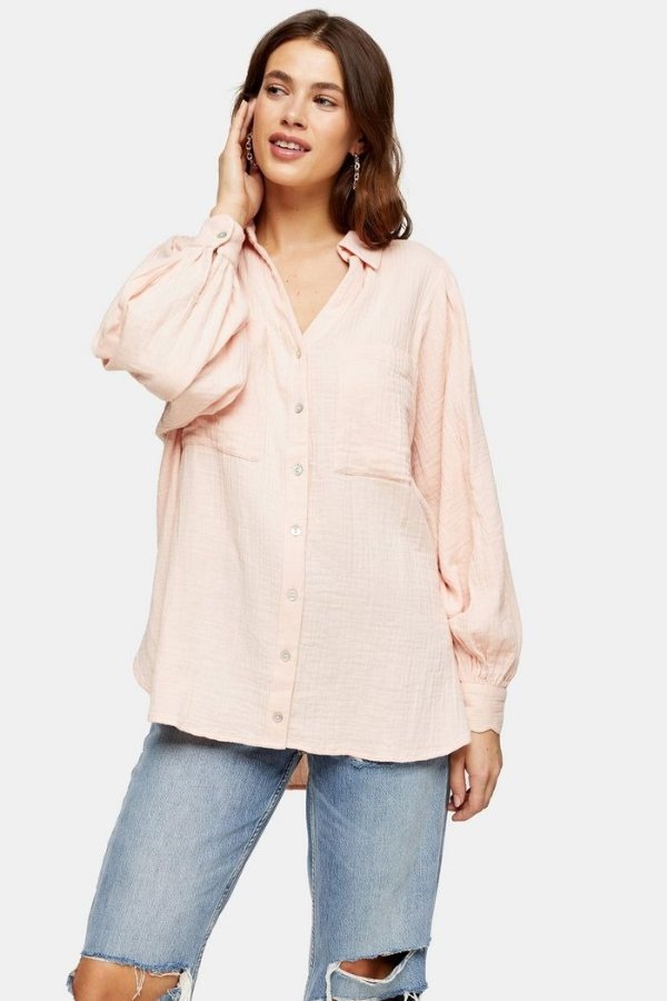 Pink Cotton Casual Shirt