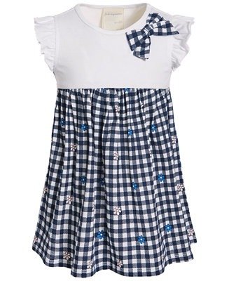 Baby Girls Gingham Flower Cotton Dress, Created for Macy's