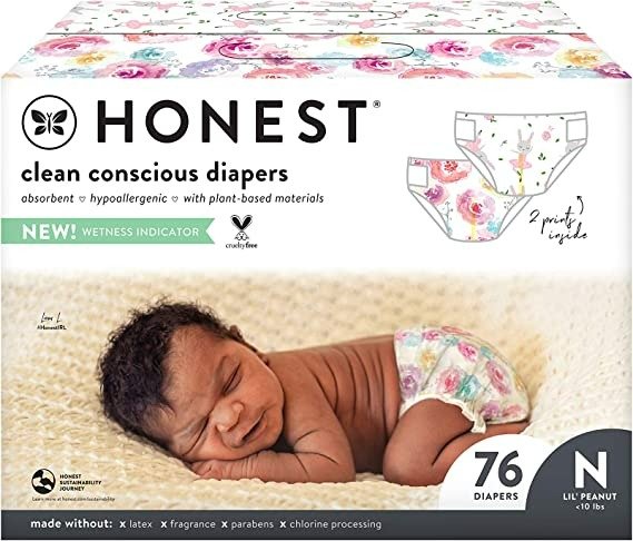 The Honest Company Clean Conscious Diapers, Rose Blossom + Tutu Cute, Size NB, 76 Count Club Box