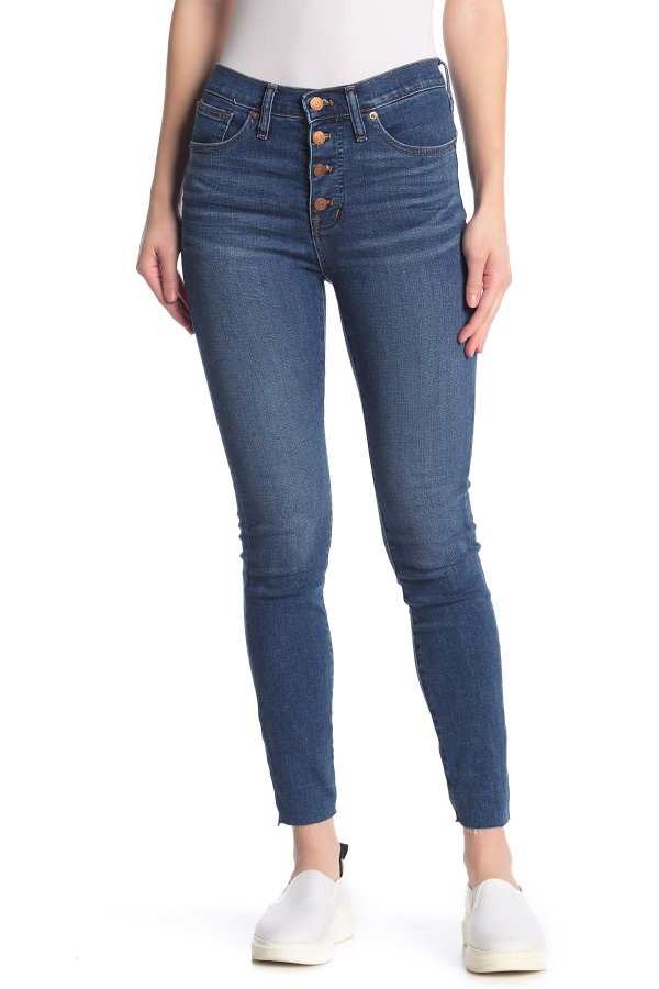 Button Fly Mid Rise Skinny Jeans(Regular & Plus Size)