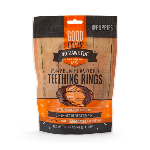 No Rawhide Pumpkin Flavored Puppy Teething Rings, 4.9 oz., Count of 4