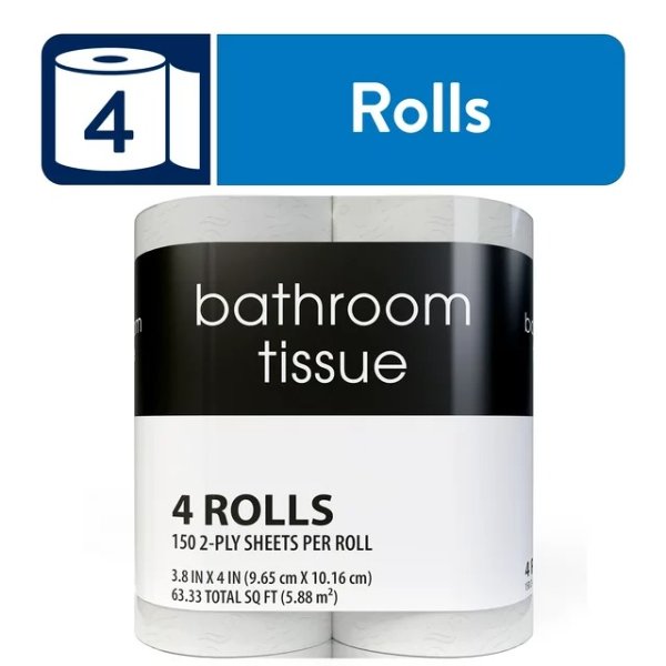 Black and White Toilet Paper, 4 Rolls, 150 2-Ply Sheets per Roll