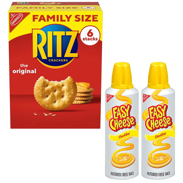 RITZ Original Crackers and Easy Cheese Cheddar Snack Variety Pack, 1 Family Size Box & 2 Cans