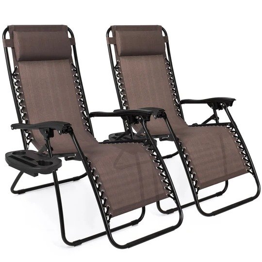 棕色可调节阳台/后院休闲折叠椅2件套