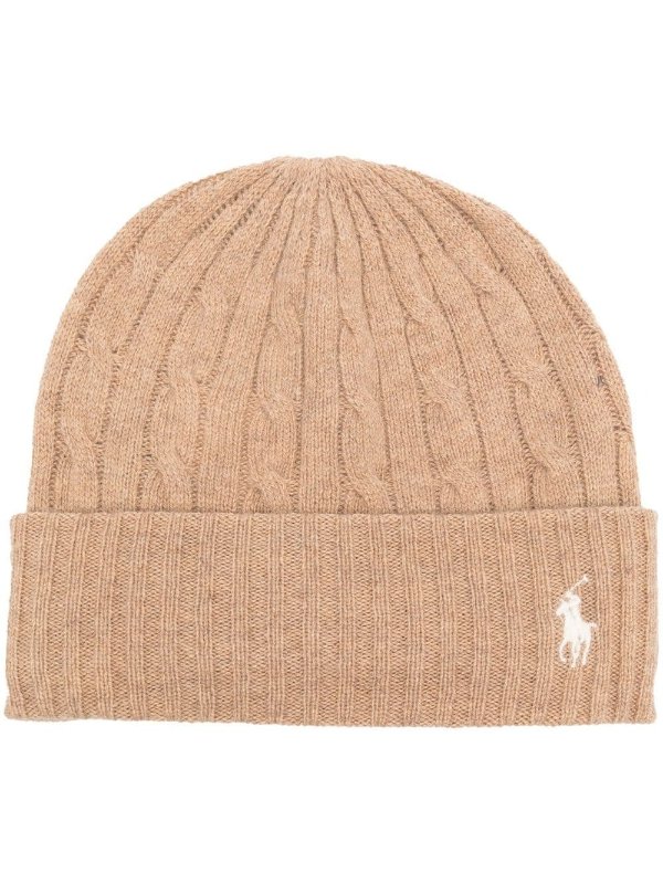 embroidered-logo cable-knit beanie
