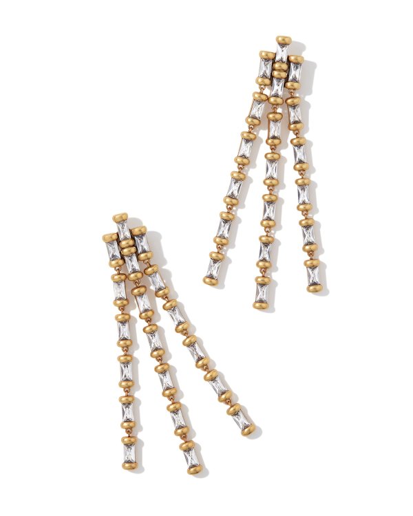 Ember Vintage Gold Crystal Statement Earrings in White Crystal