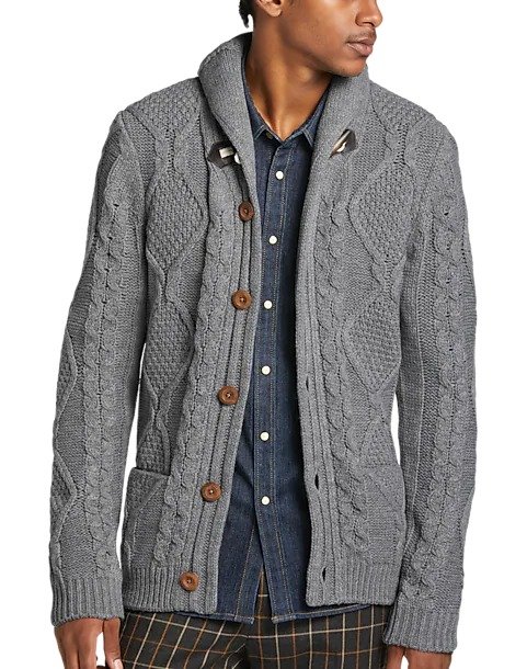 Paisley & Gray Slim Toggle Cardigan Sweater, Heathered Gray - Men's Shirts | Men's Wearhouse